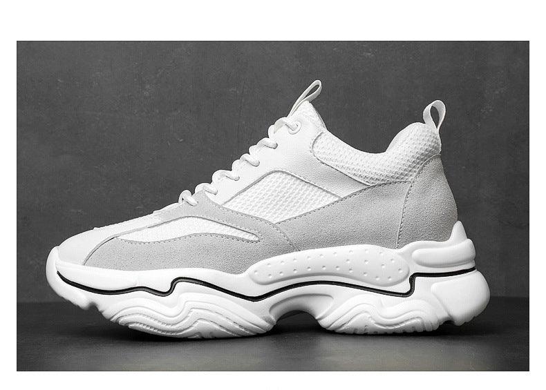 Men's Color Matching Fashion Mid Heel Invisible Height Increasing Cowhide Stitching Casual Shoes - Hipster Collections