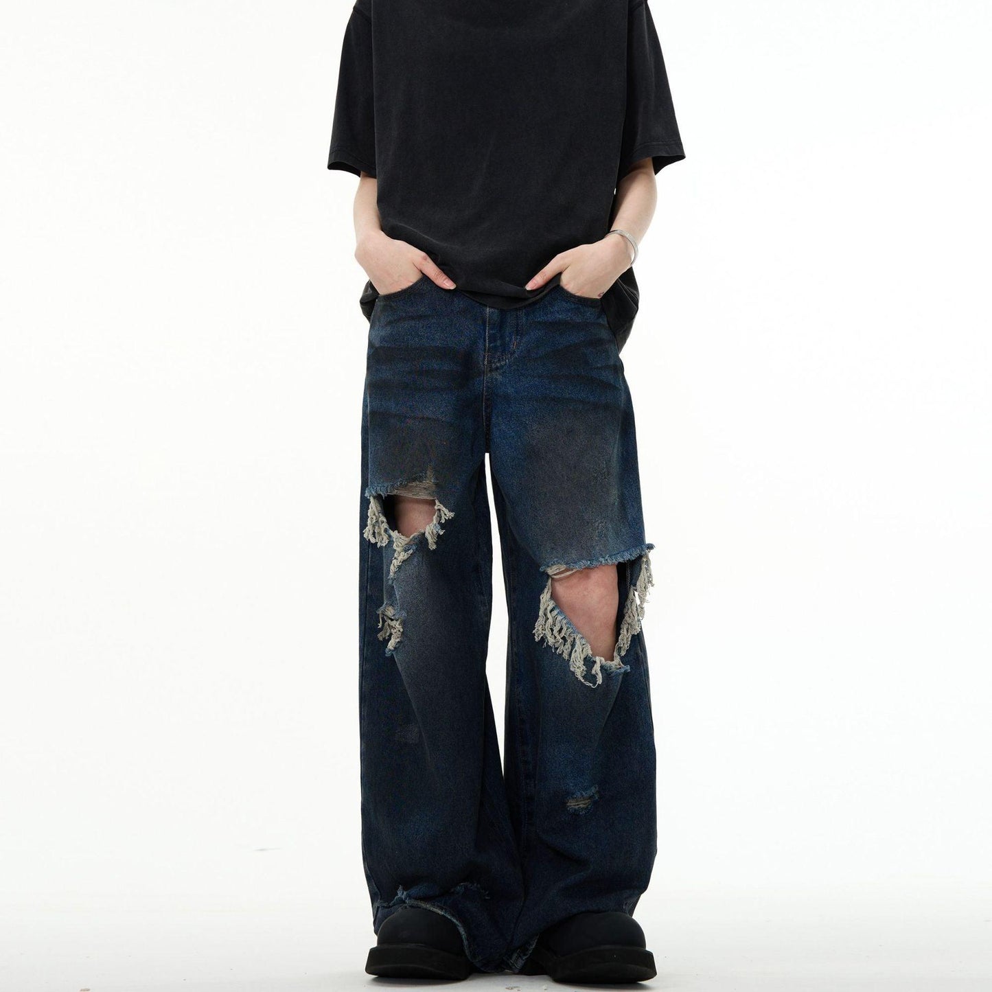 American Retro Make Old Ripped Design Mopping Jeans - Hipster Collections