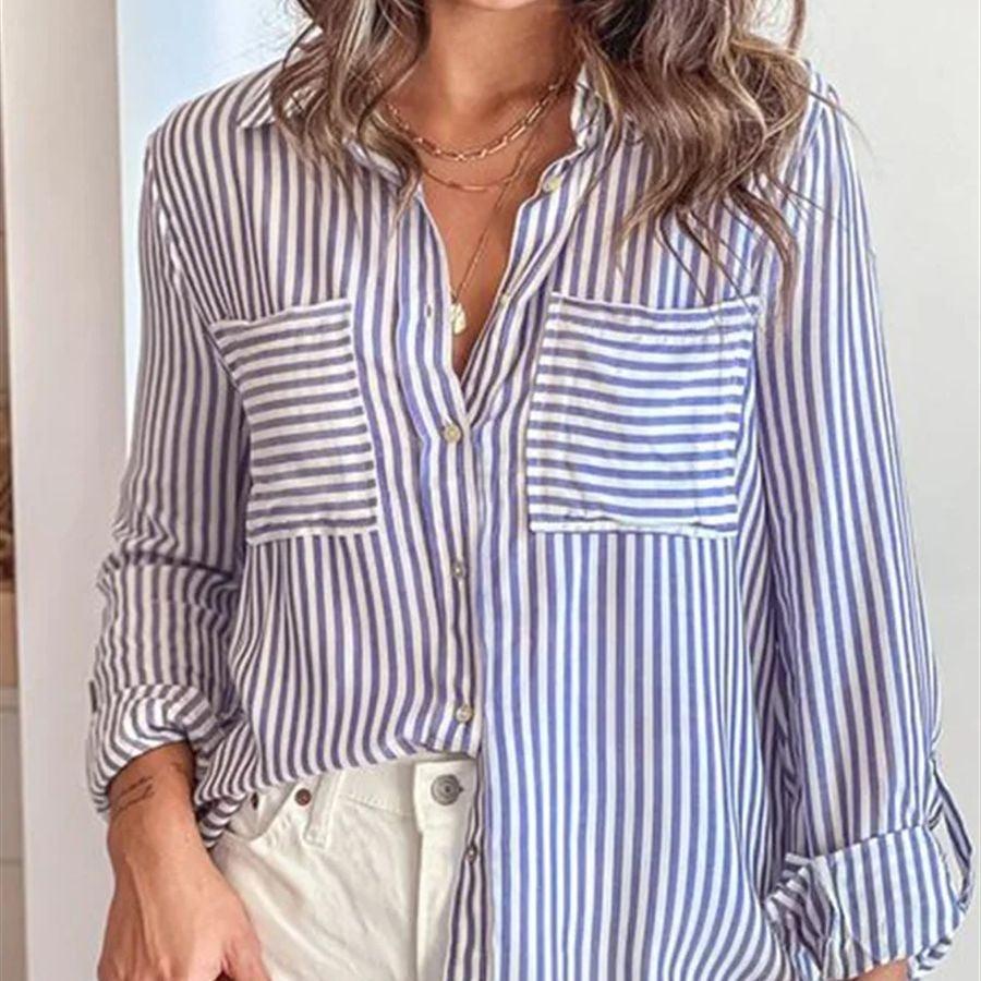 Cotton Polyester Striped Single-breasted Long Sleeve Shirt - Hipster Collections