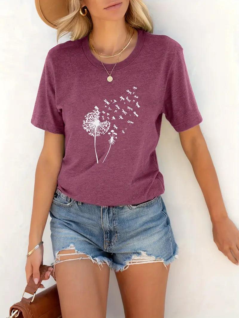 Women's Round Neck T-shirt 3d Dandelion Pattern Digital Printing Women's Clothing - Hipster Collections