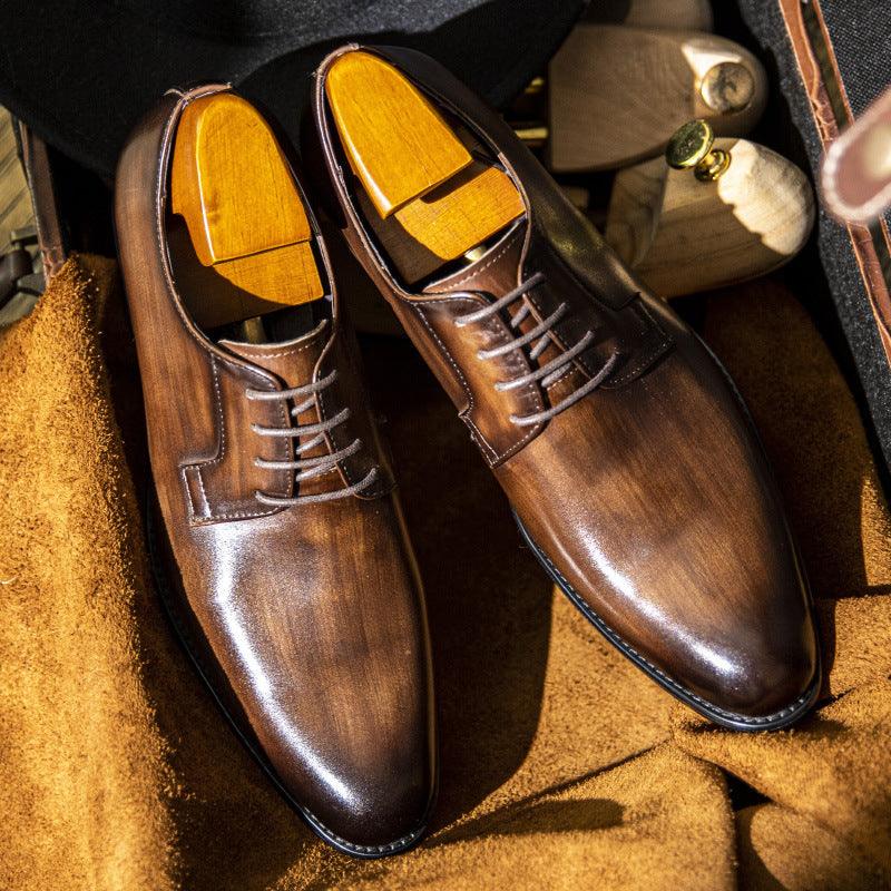 Men's Leather Shoes Breathable Lace Up Hand-rub Color - Hipster Collections