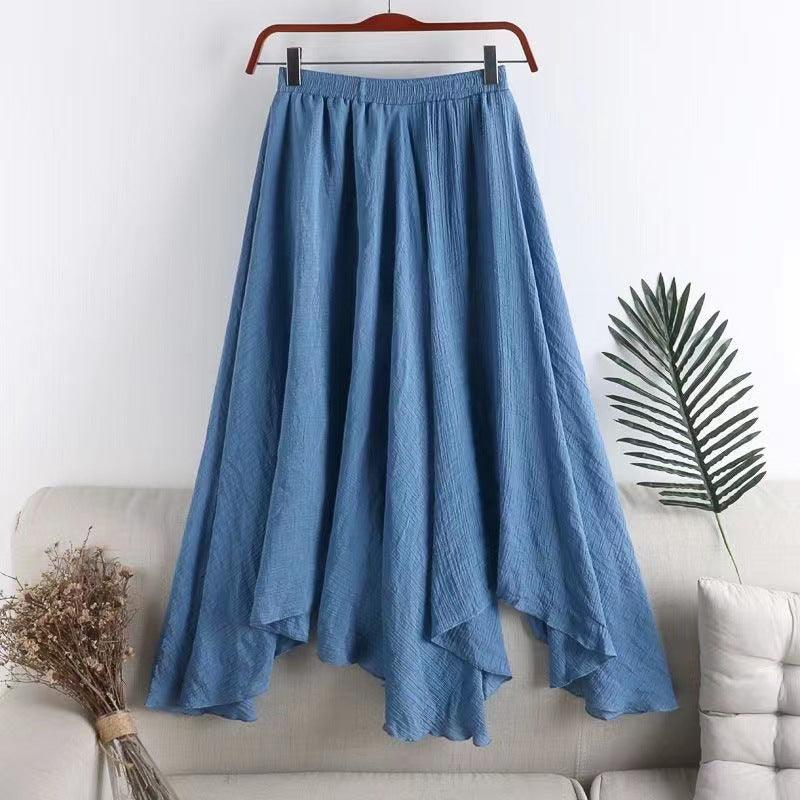 Women's Mid-length Solid Color Irregular Cotton And Linen Skirt - Hipster Collections