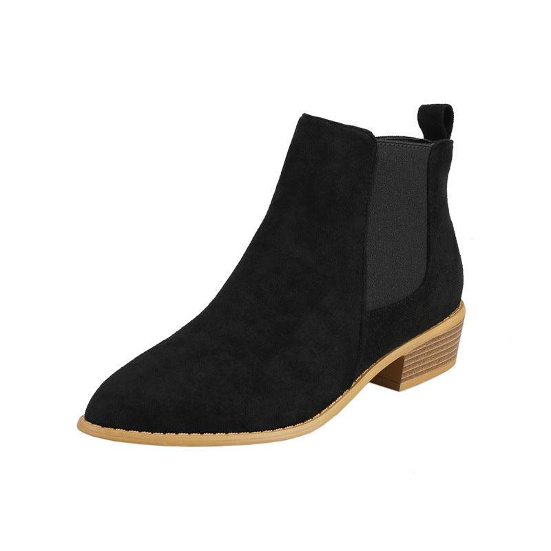 British Solid Color Suede Pointed Square Heel Martin Boots - Hipster Collections
