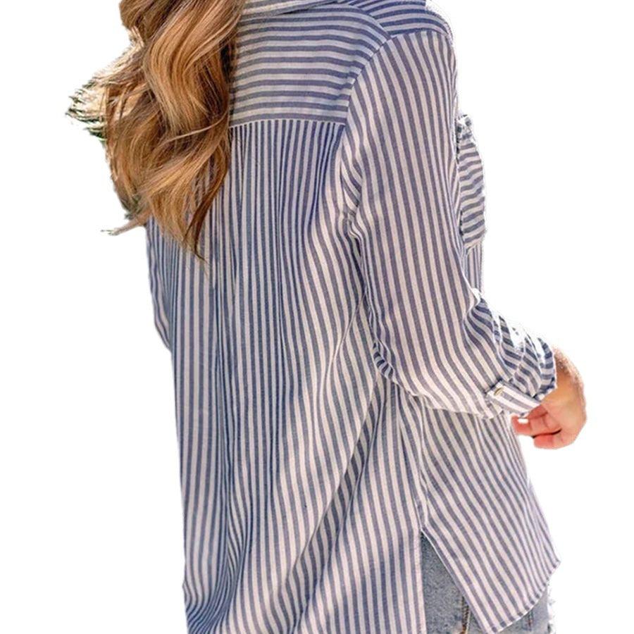 Cotton Polyester Striped Single-breasted Long Sleeve Shirt - Hipster Collections