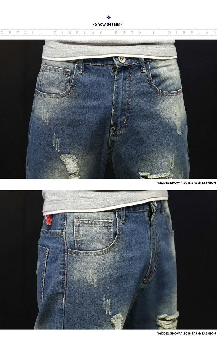 Men's Ripped Jeans Loose Overweight Man Plus Size Skinny Pants - Hipster Collections