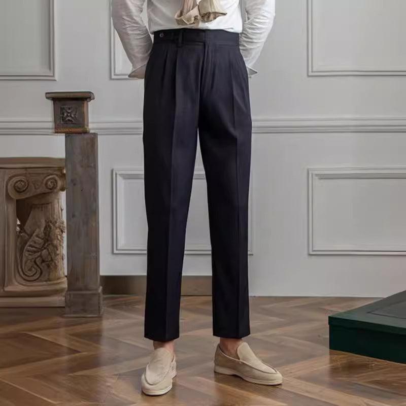 Casual Suit Pants Men's Paris Buckle Straight Business Small Suit Pants Naples Non-ironing All-match Suit Pants - Hipster Collections
