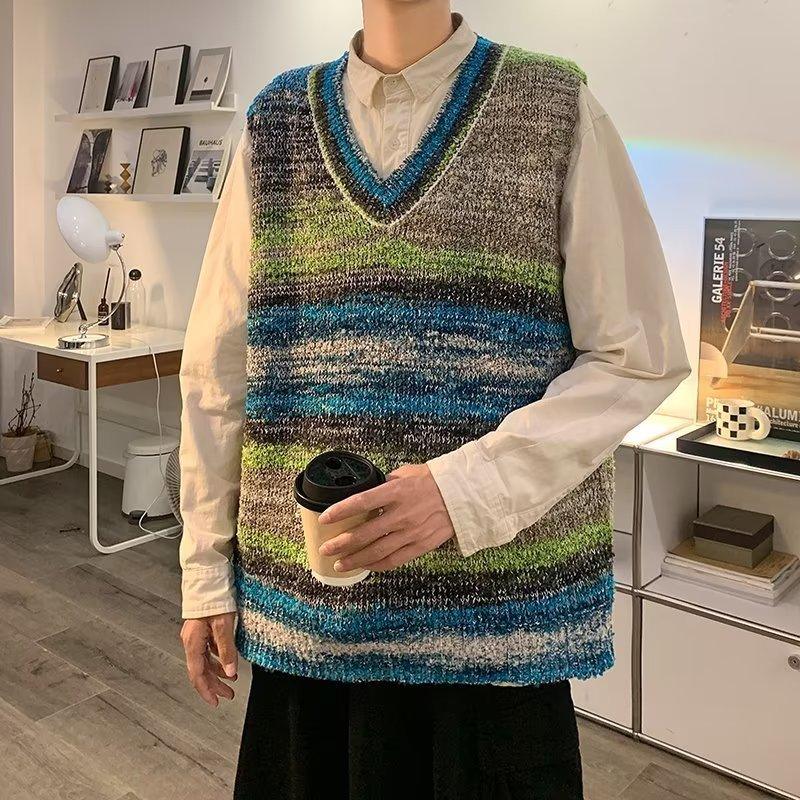 Men's Gradient Knitted Loose V-neck Sleeveless Sweater Vest - Hipster Collections