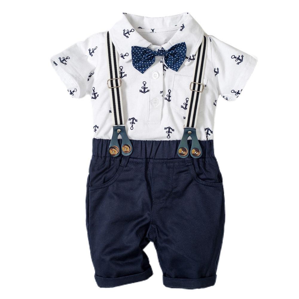 Baby Boy Gentleman Clothes Printed Triangle Romper - Hipster Collections