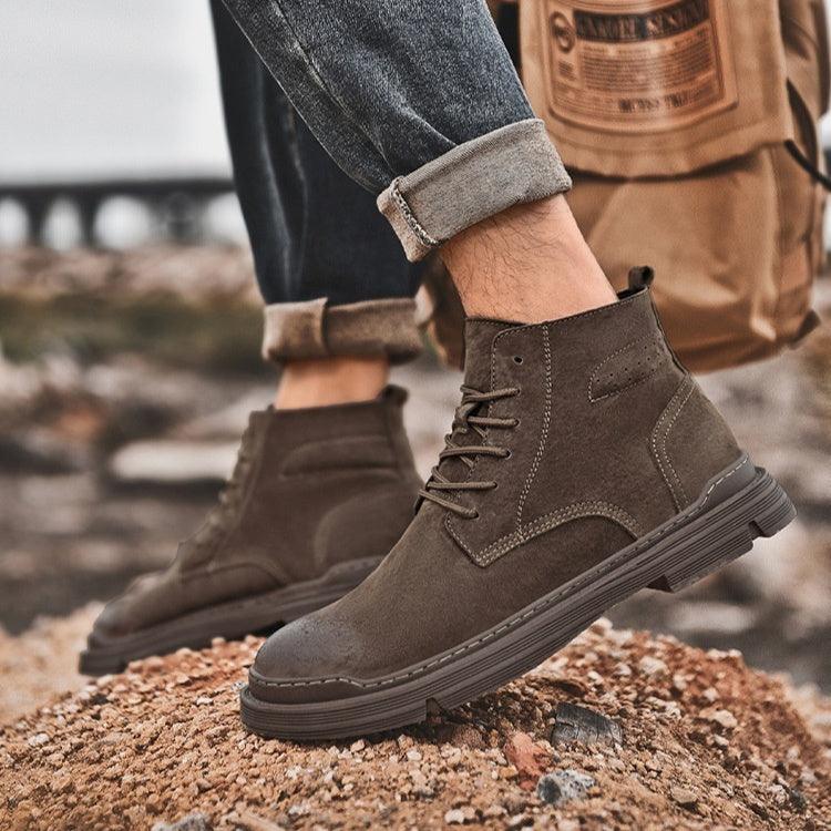 Round Toe Top Layer Cowhide Casual Men's Leather Boots - Hipster Collections