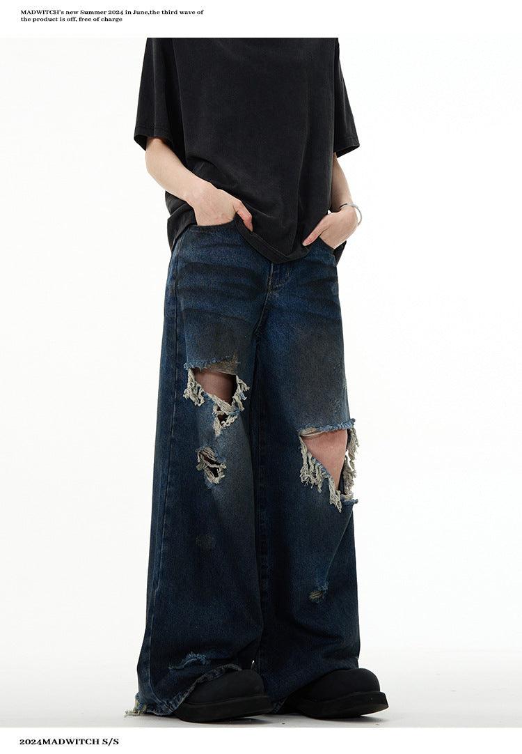 American Retro Make Old Ripped Design Mopping Jeans - Hipster Collections