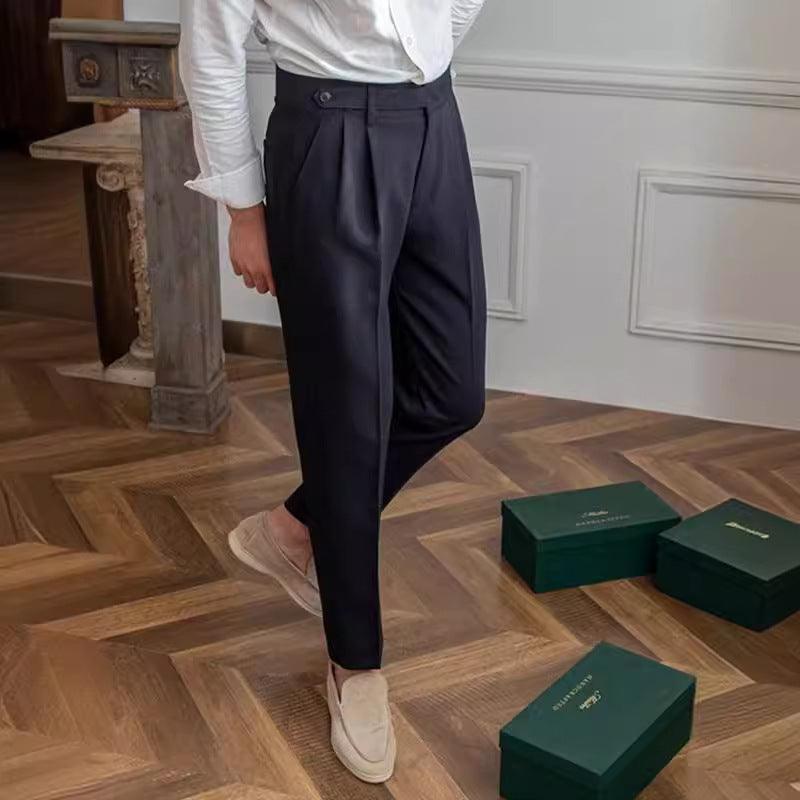 Casual Suit Pants Men's Paris Buckle Straight Business Small Suit Pants Naples Non-ironing All-match Suit Pants - Hipster Collections