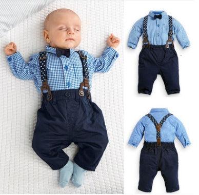 European and American boys gentleman suit, children's plaid shirt bib suit - Hipster Collections