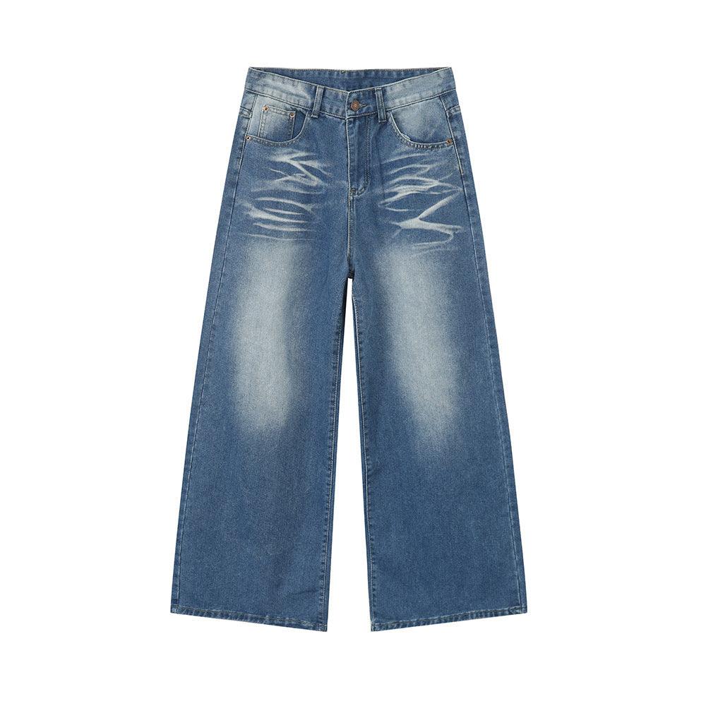 Maychao Washed Crease Vintage Draping Wide Leg Jeans - Hipster Collections