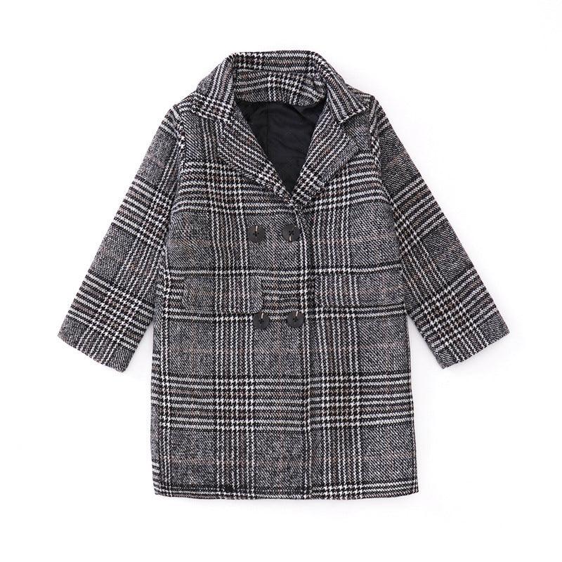 Gray plaid houndstooth coat for girls - Hipster Collections
