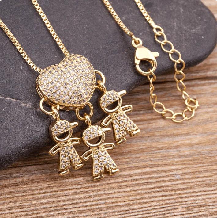 Zirconia Family Girl Boy Pendant Necklace Chain - Hipster Collections