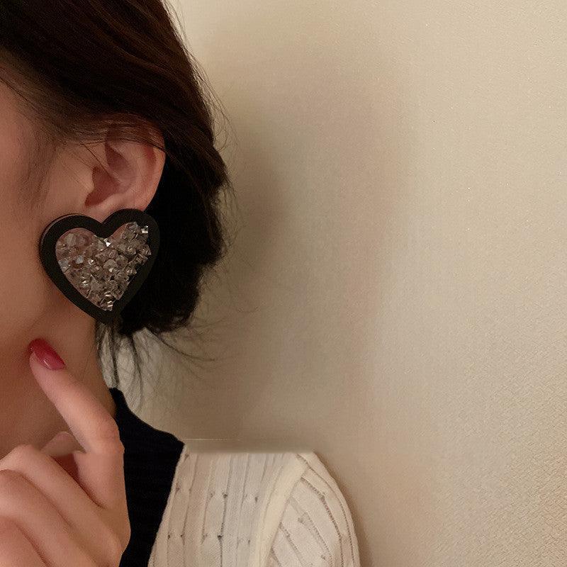 Silver Needle Irregular Stone Love Earrings - Hipster Collections