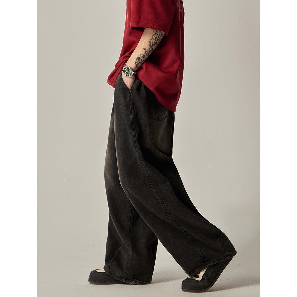 High Street Retro Washed Distressed Wide-leg Jeans - Hipster Collections