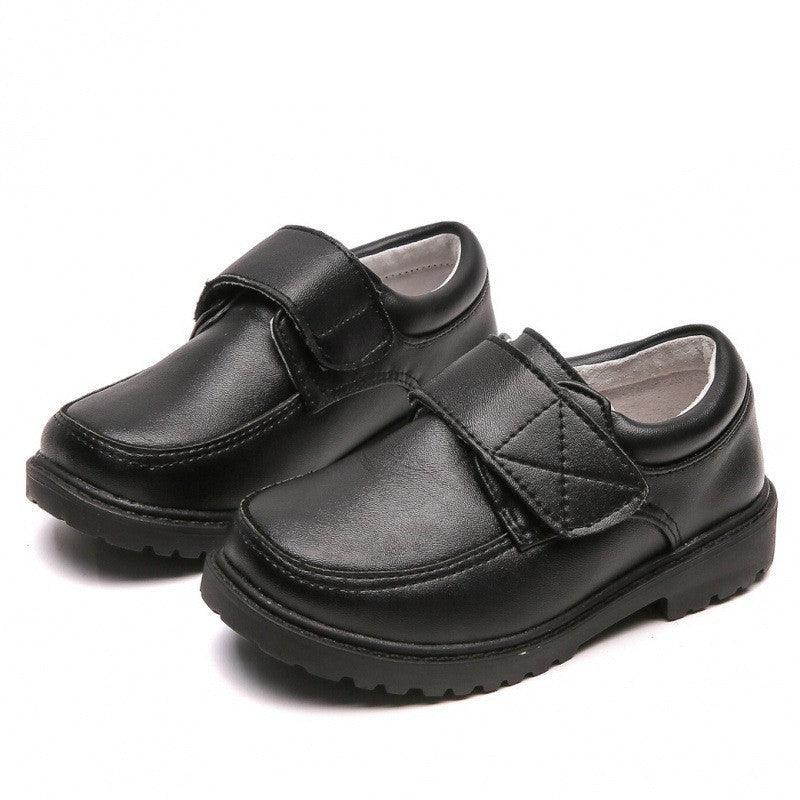 Boys Black Student Velcro British Leather Shoes - Hipster Collections