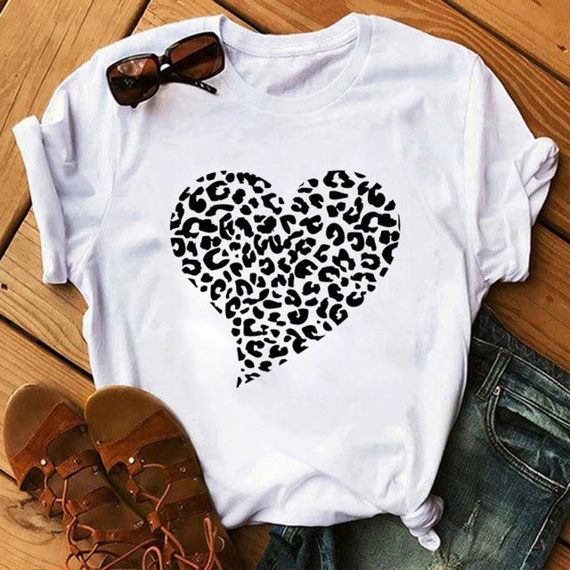 Spring Women's Cartoon Leopard Print Heart Printing T-shirt - Hipster Collections