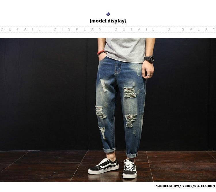 Men's Ripped Jeans Loose Overweight Man Plus Size Skinny Pants - Hipster Collections