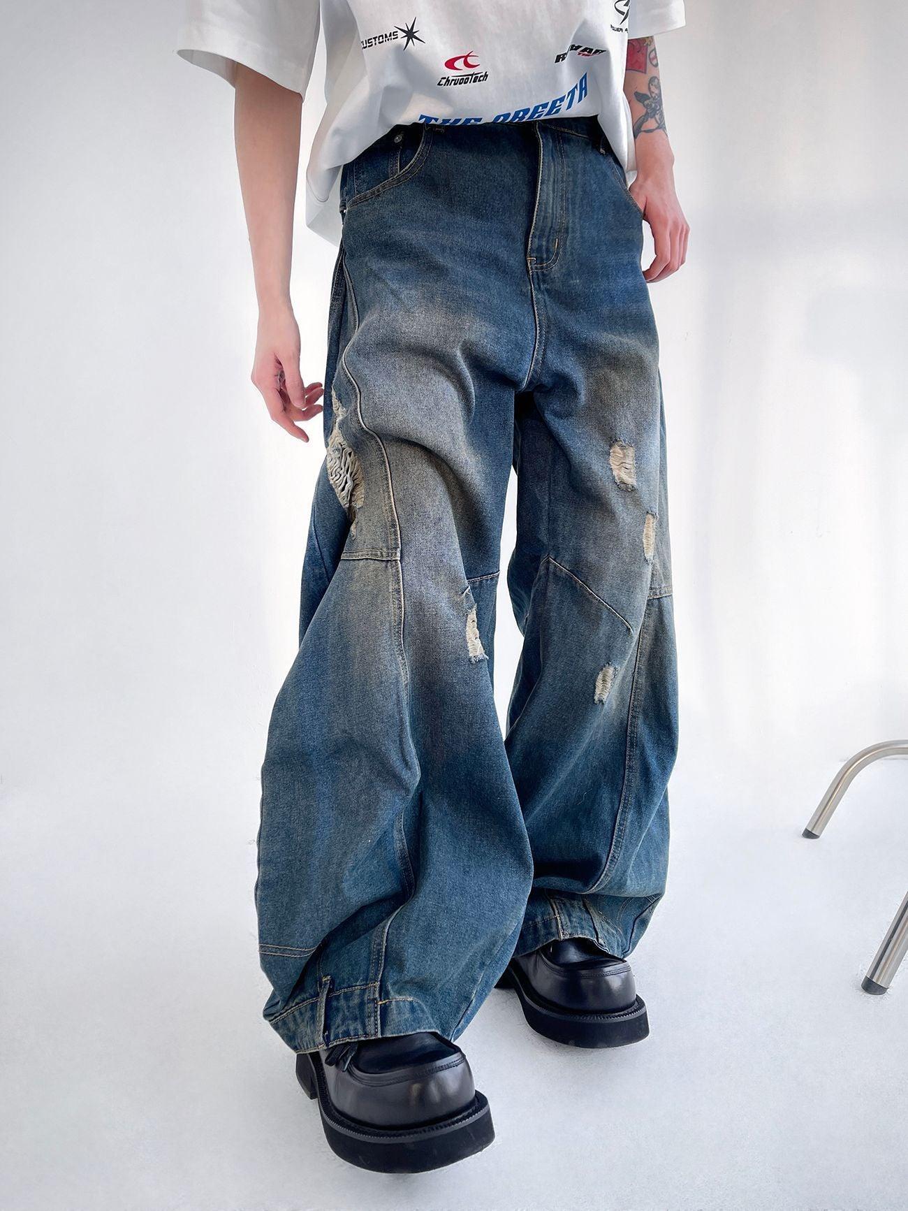 American Retro Washed Make Old Ripped Jeans Men's Summer Loose Straight - Hipster Collections