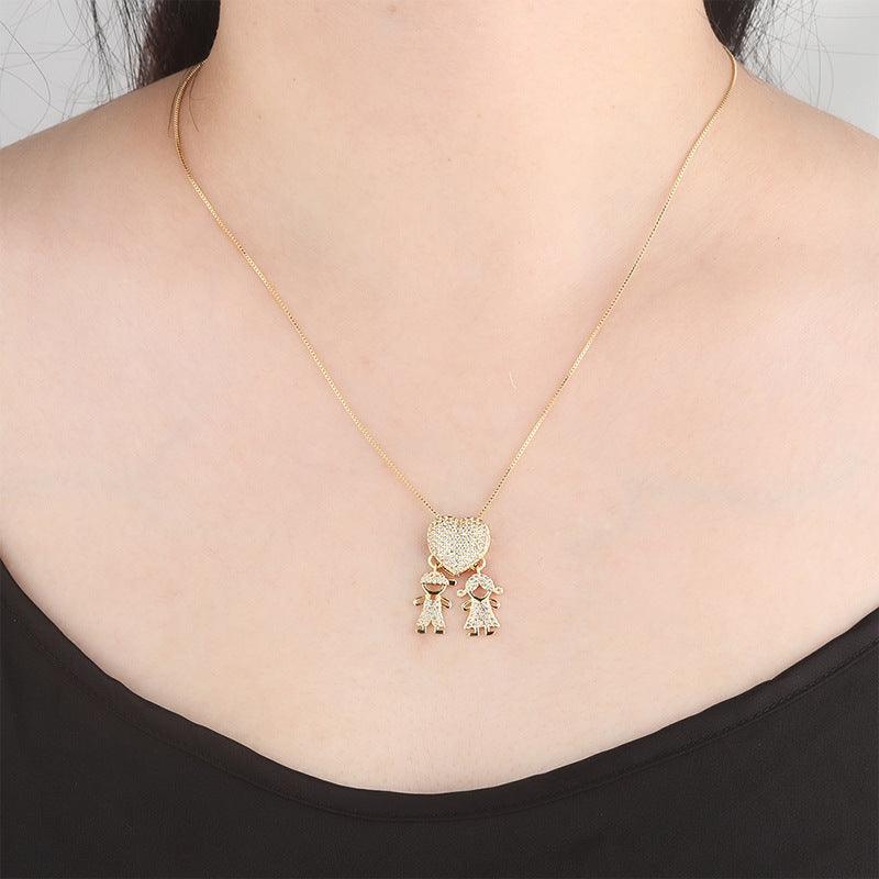 Zirconia Family Girl Boy Pendant Necklace Chain - Hipster Collections