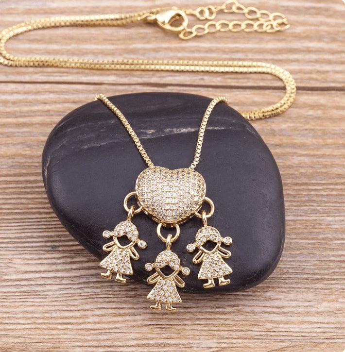Zirconia Family Girl Boy Pendant Necklace Chain - Hipster Collections