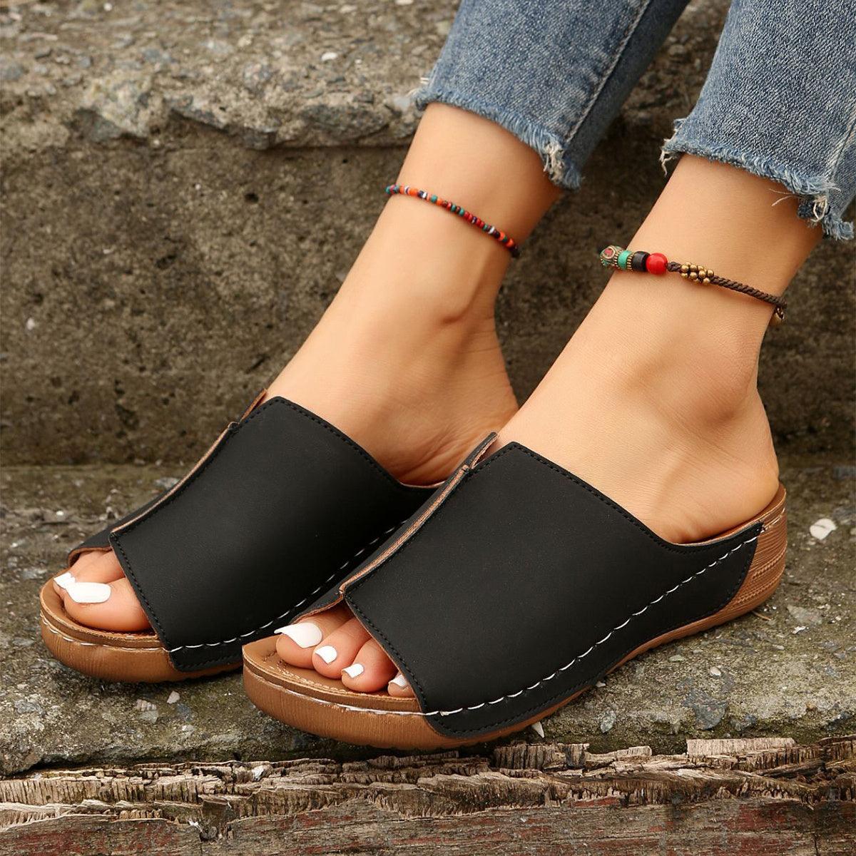 Solid Wedges or Casual Peep-toe Slippers Outdoor - Hipster Collections