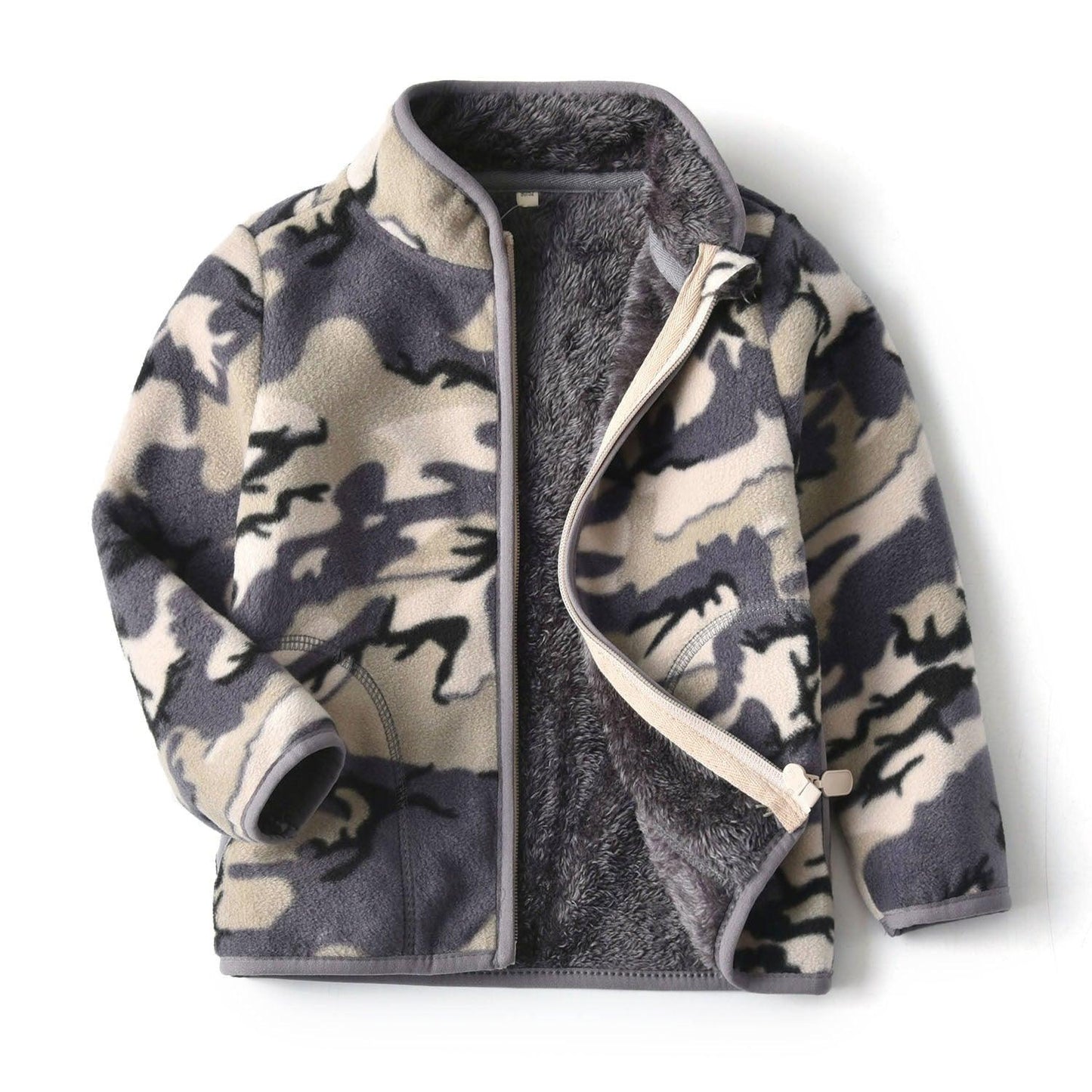 Thick Fur Printed Coats Kids Zipper - Hipster Collections