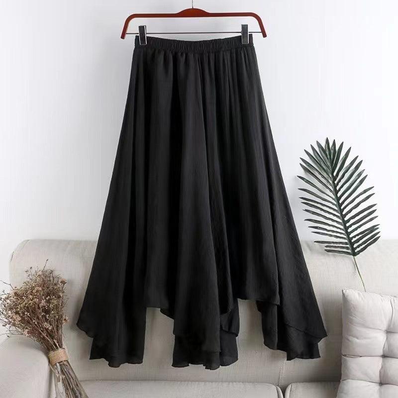 Women's Mid-length Solid Color Irregular Cotton And Linen Skirt - Hipster Collections
