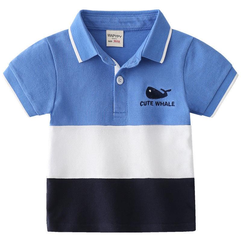 Boys Color Block Lapel Tops Korean Children's Clothing Boys Embroidered Shirts Baby Summer Trends - Hipster Collections