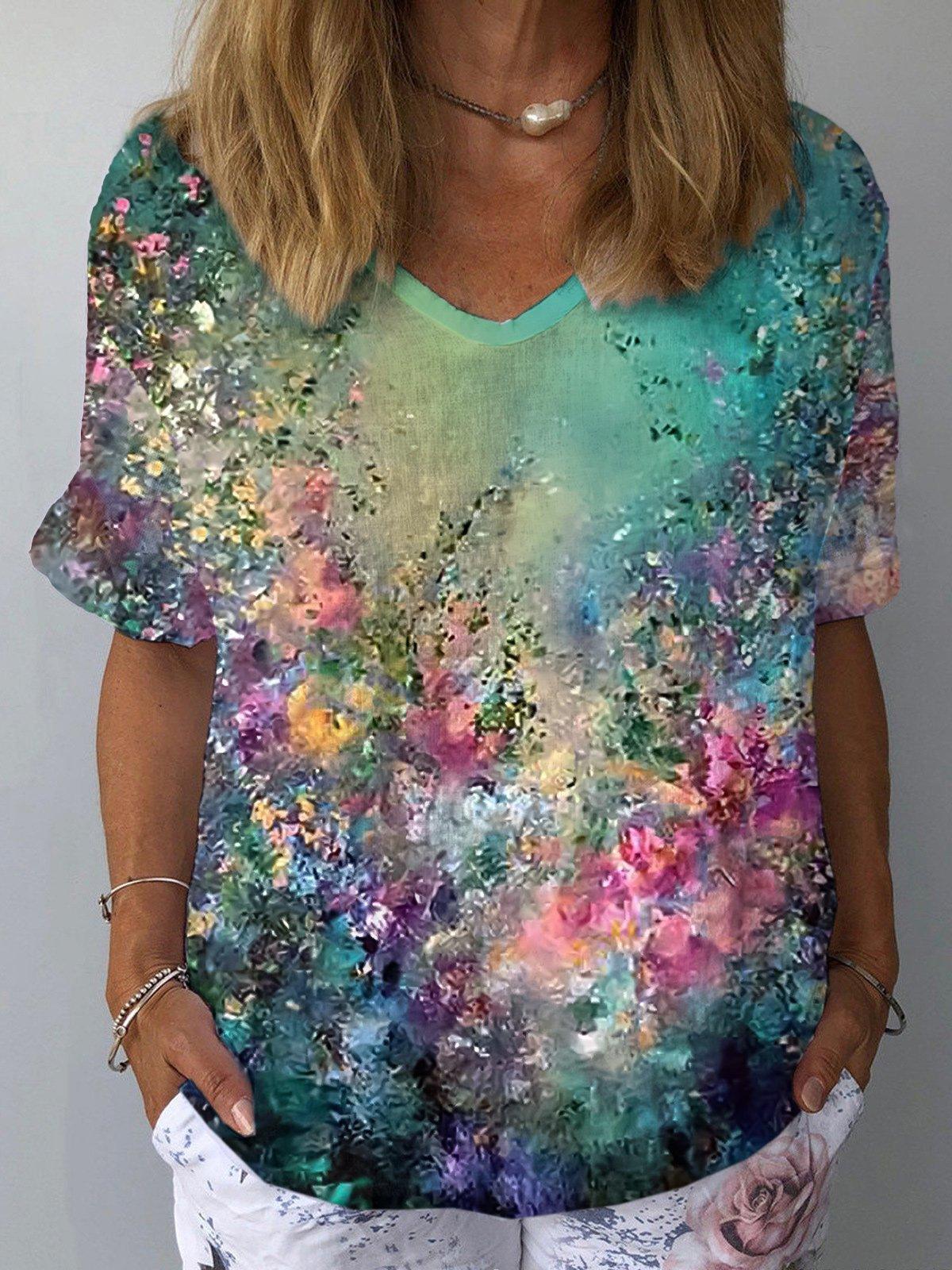 3d Printed V-neck Loose Women's T-shirt Short Sleeve - Hipster Collections