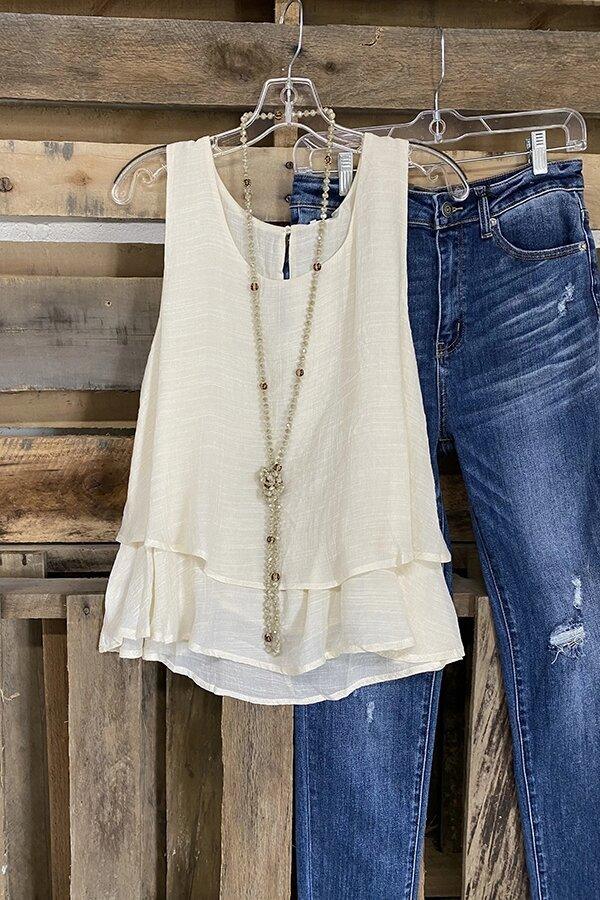 Women's Casual Vest Fake Two-piece Double-layer Cotton And Linen Sleeveless T-shirt - Hipster Collections
