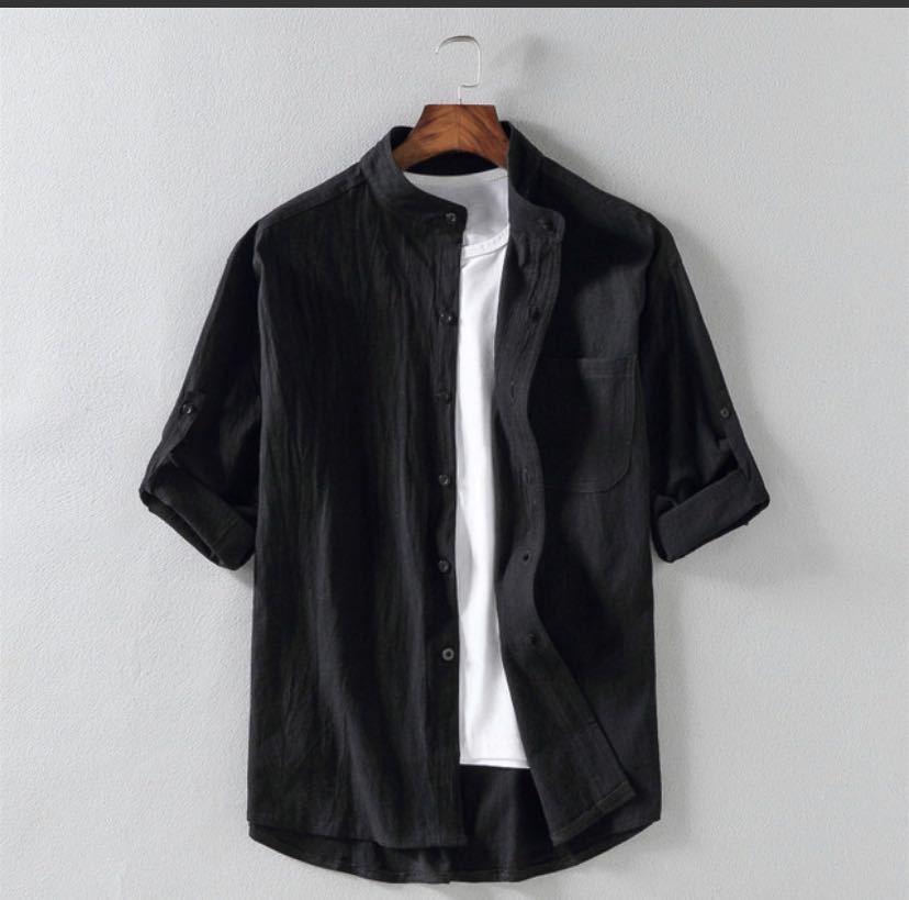 Men's Linen Stand Collar Loose Shirt - Hipster Collections