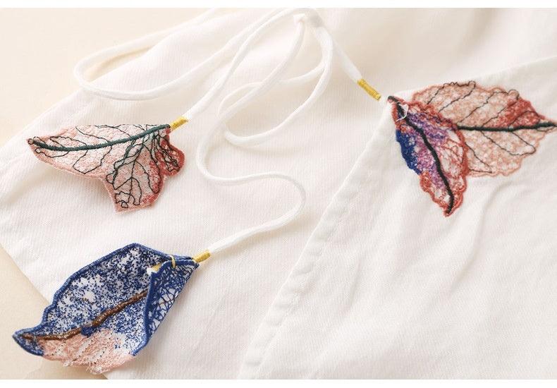 Retro Artistic Ramie Top Embroidery Tie-neck Loose Slimming Diagonal - Hipster Collections