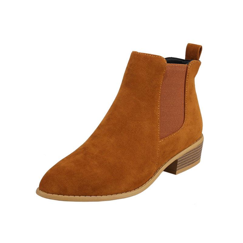 British Solid Color Suede Pointed Square Heel Martin Boots - Hipster Collections