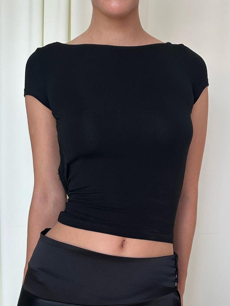 European And American Ins Style Hot Girl Sexy Big Backless Round Neck Short Sleeve - Hipster Collections