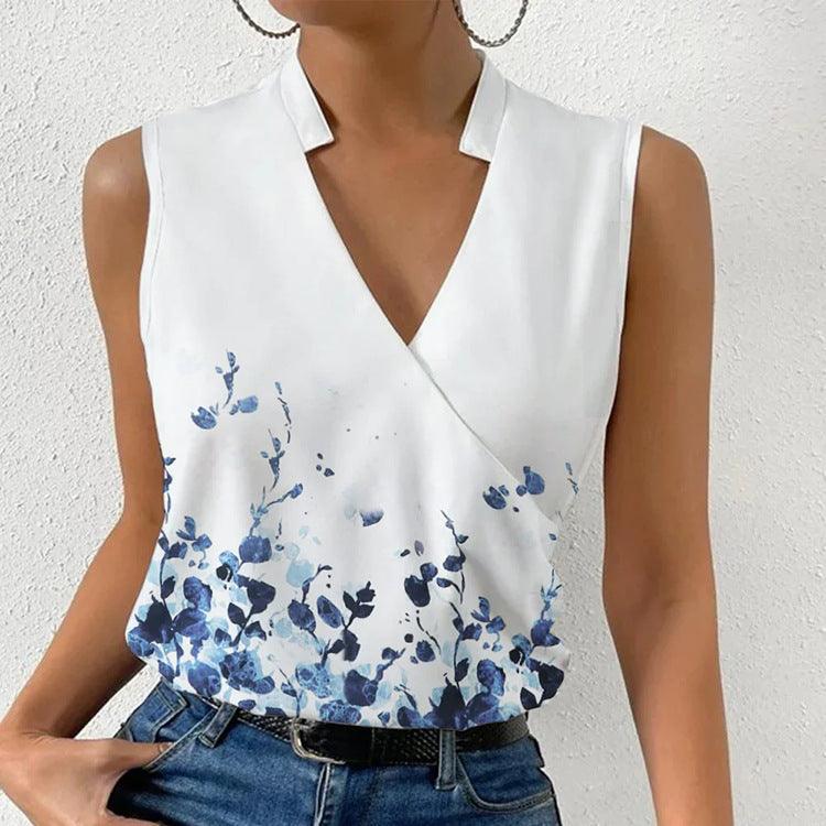 Casual Printed V-neck Sleeveless Top - Hipster Collections