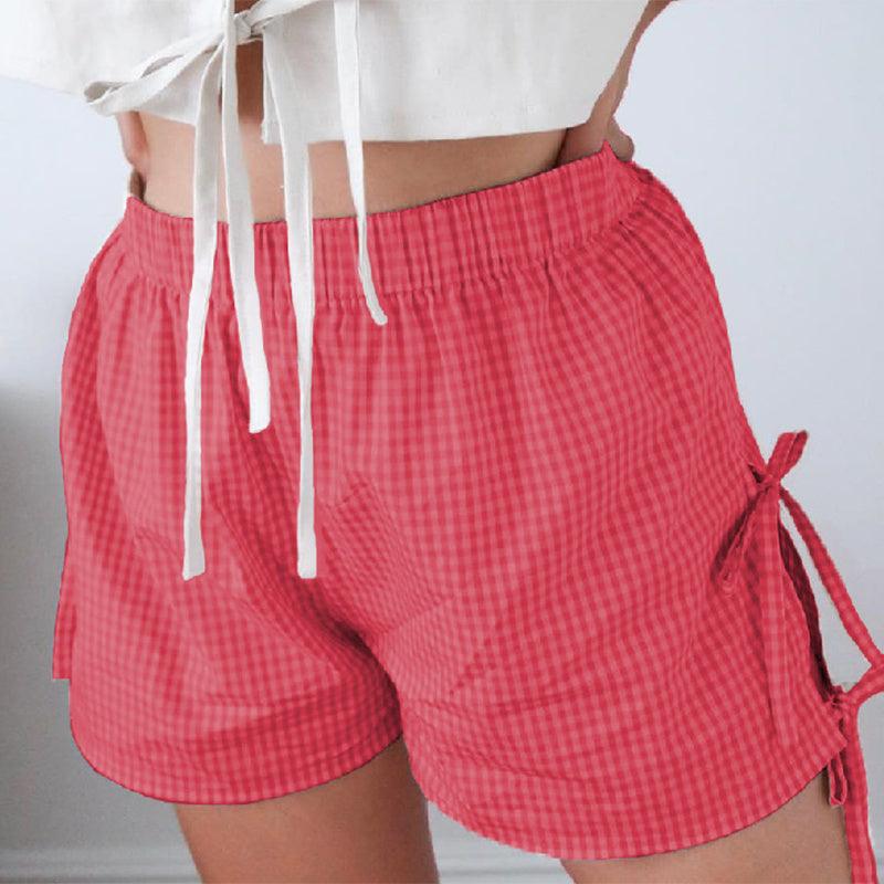 Loose Plaid Print Shorts With Lace-up - Hipster Collections