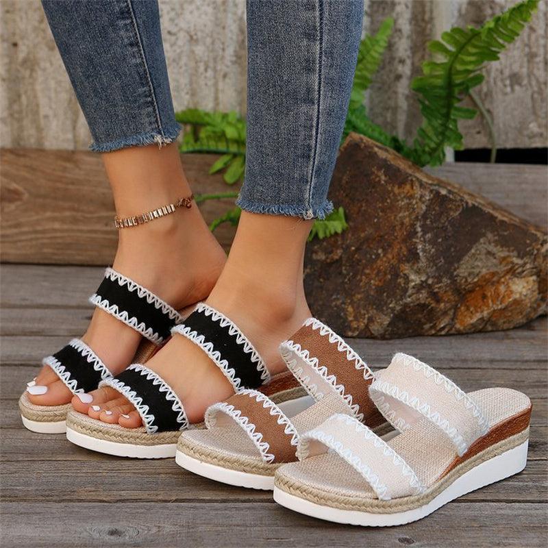 Hemp Rope Woven Wedge Slippers - Hipster Collections