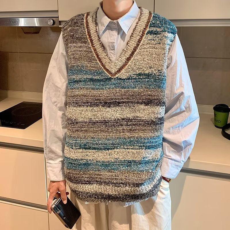 Men's Gradient Knitted Loose V-neck Sleeveless Sweater Vest - Hipster Collections
