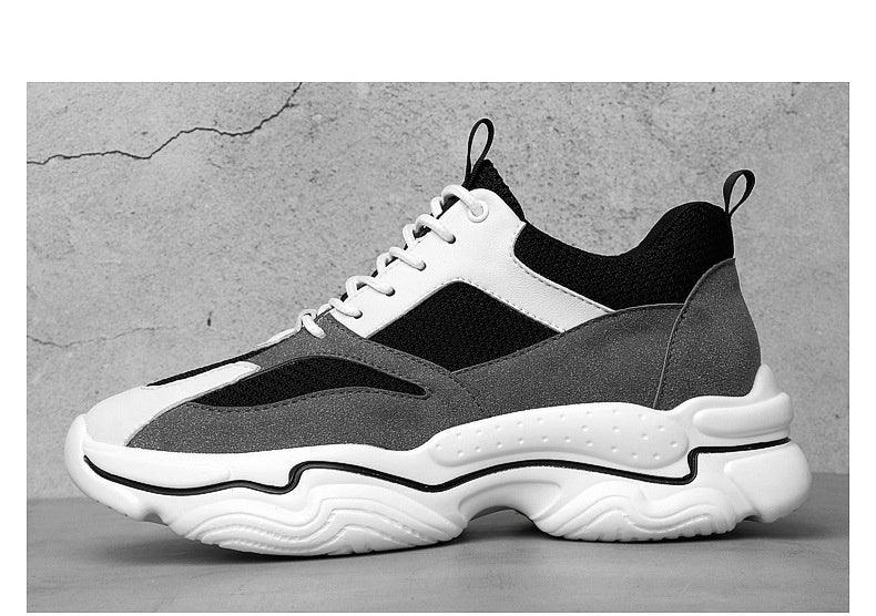 Men's Color Matching Fashion Mid Heel Invisible Height Increasing Cowhide Stitching Casual Shoes - Hipster Collections