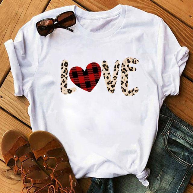 Spring Women's Cartoon Leopard Print Heart Printing T-shirt - Hipster Collections