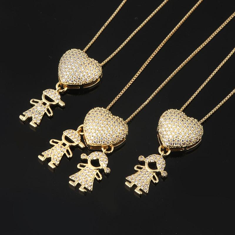 Zirconia Family Girl Boy Pendant Necklace Chain - Hipster Collections