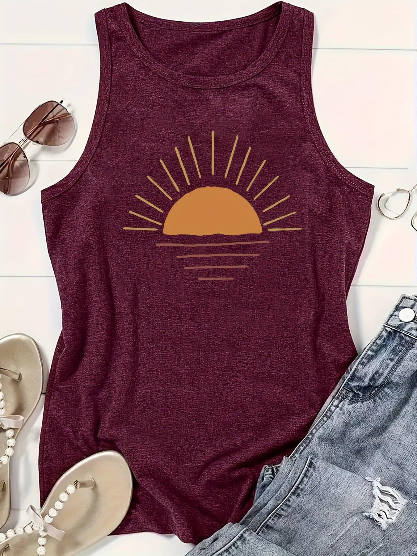 Sunrise Printed Round Neck Vest Spring And Summer Casual Sleeveless - Hipster Collections