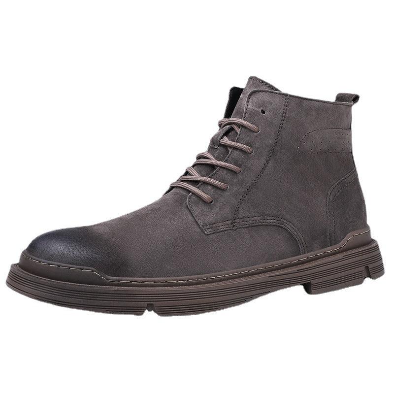 Round Toe Top Layer Cowhide Casual Men's Leather Boots - Hipster Collections