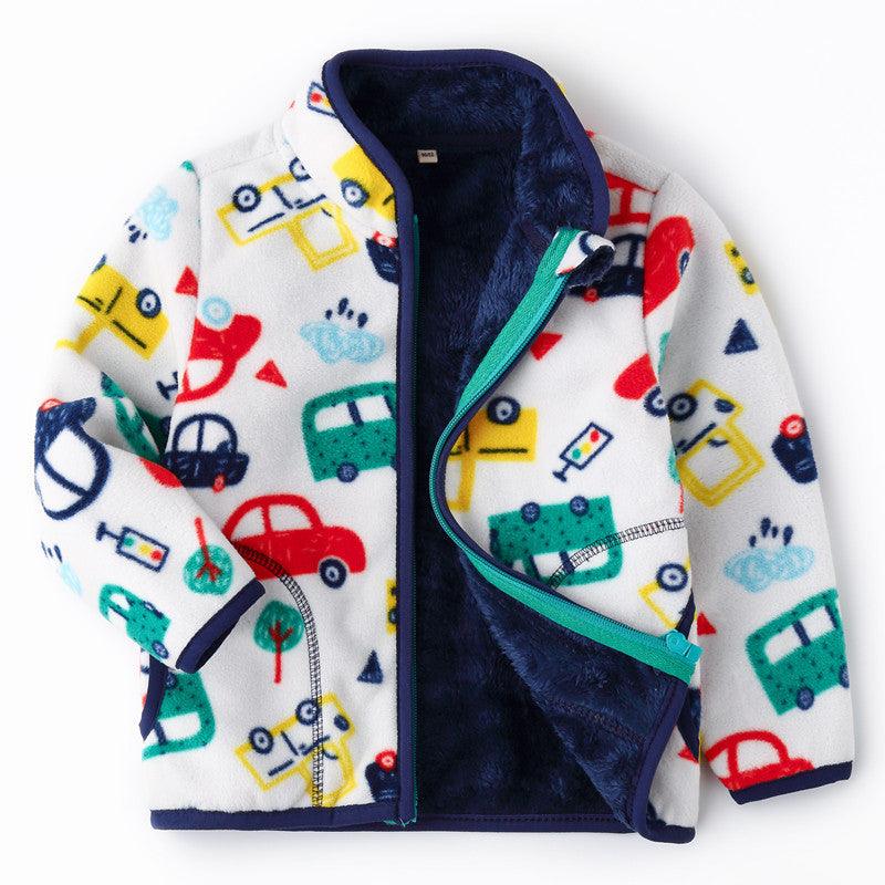 Thick Fur Printed Coats Kids Zipper - Hipster Collections