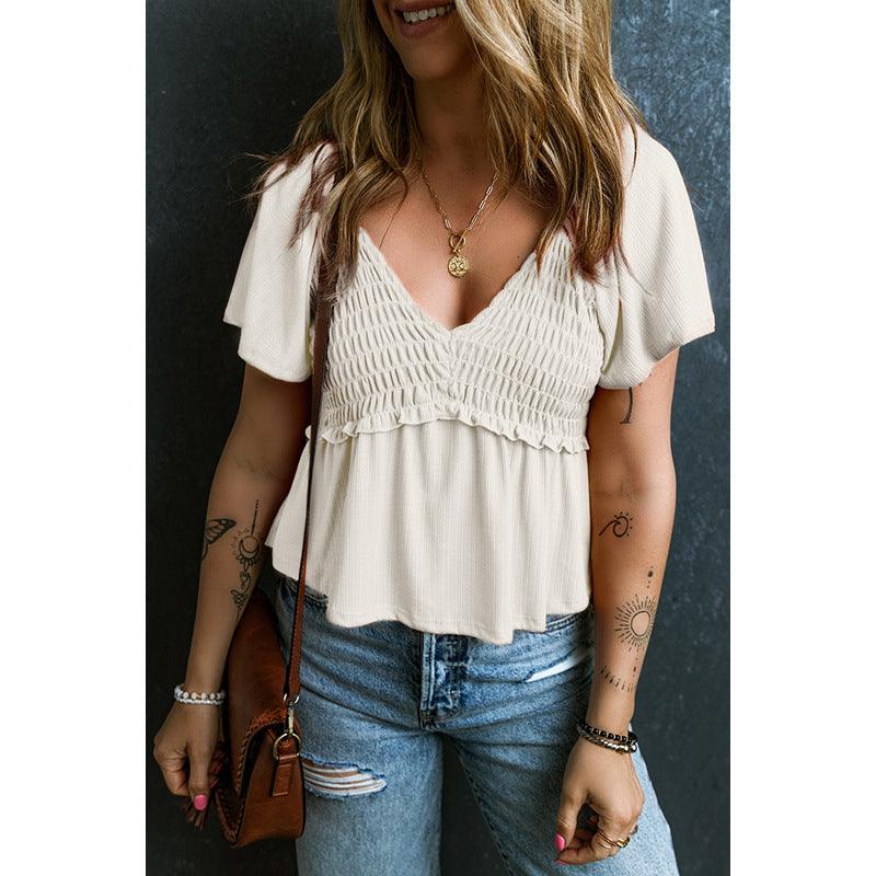 Women's Fashion Ruffles Pleating Hem Pullover - Hipster Collections