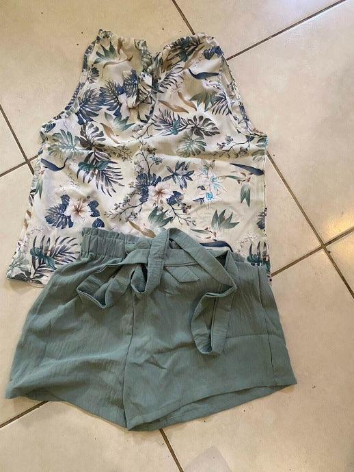 Women's Fashion Tie Printed Sleeveless Suit - Hipster Collections