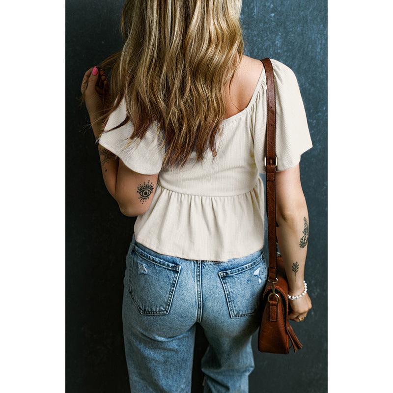 Women's Fashion Ruffles Pleating Hem Pullover - Hipster Collections